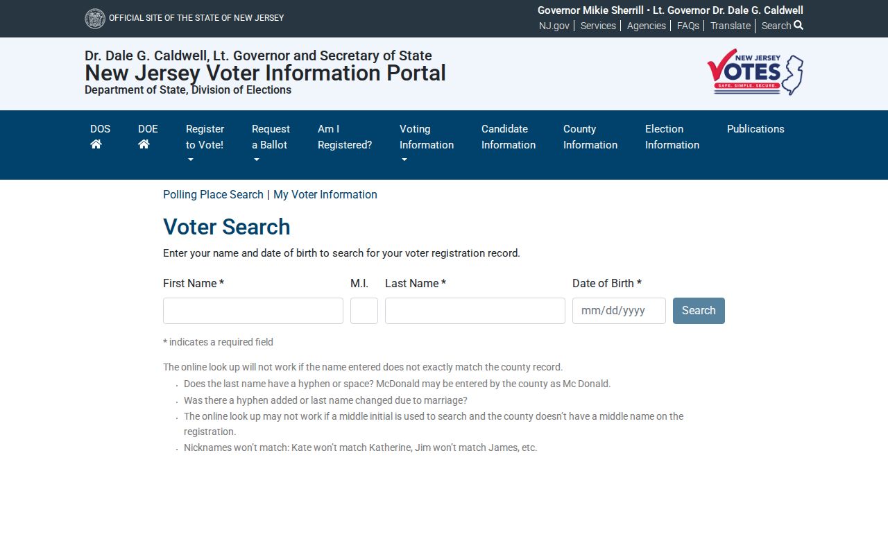 Woodbridge Township residents directory voter status lookup
