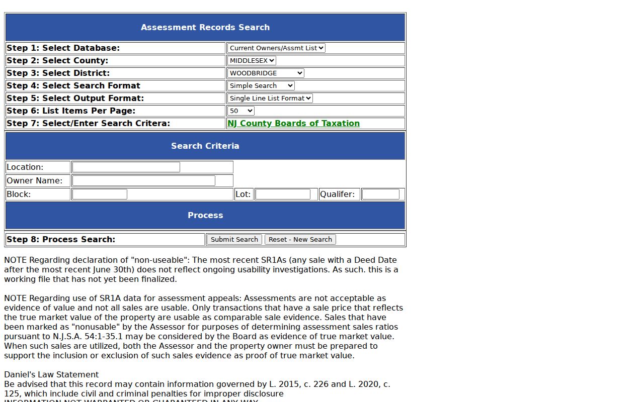Woodbridge Township residents directory assessment search controls