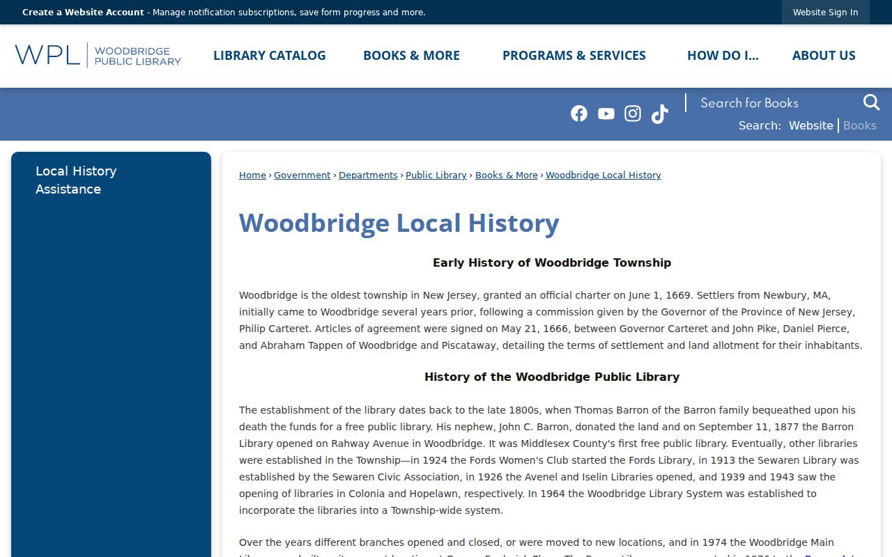 Woodbridge Township city directory local history portal